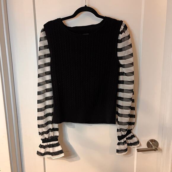 Anthropologie Maeve Black & White Contrast-Sleeves Sweater Size Large - Picture 4 of 10
